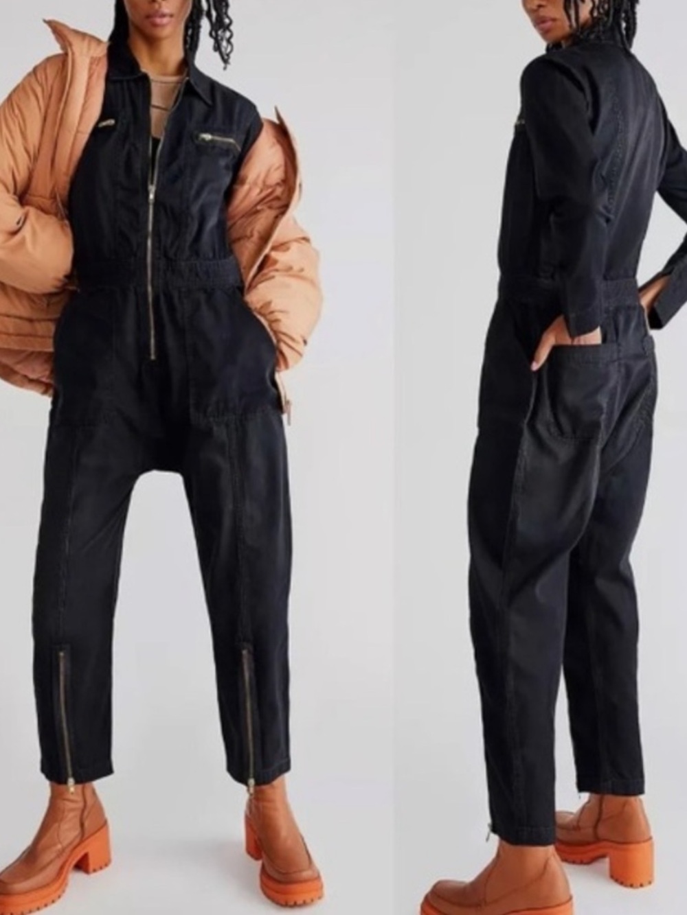 NWT Free People x Sandrine Rose Jumpsuit Zip It Slouchy in Carbon Black